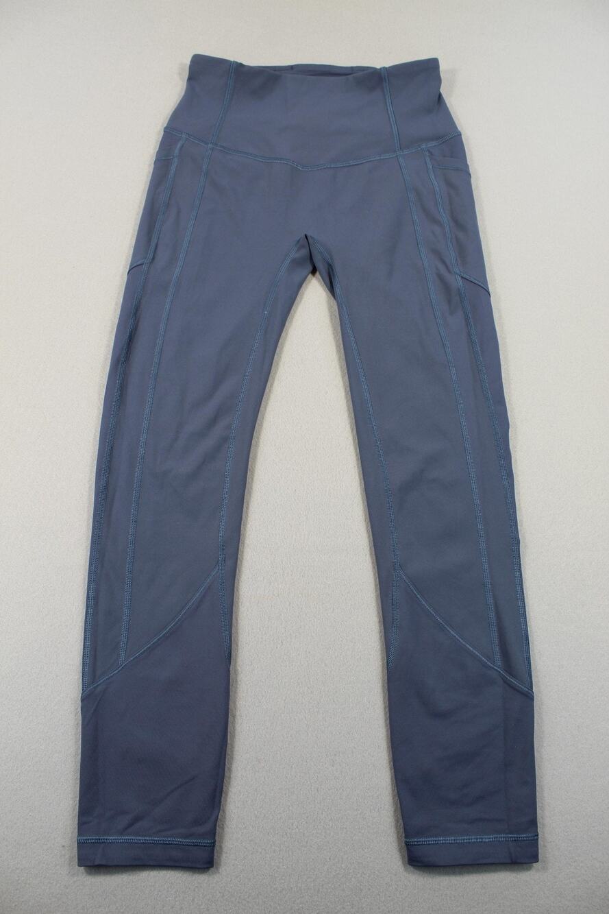 Lululemon Leggings Womens 4 Blue High Rise 27" Ankle Pockets Yoga Gym Pants